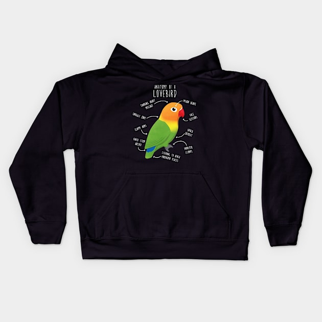 Fischer's Lovebird Parrot Anatomy Kids Hoodie by Psitta